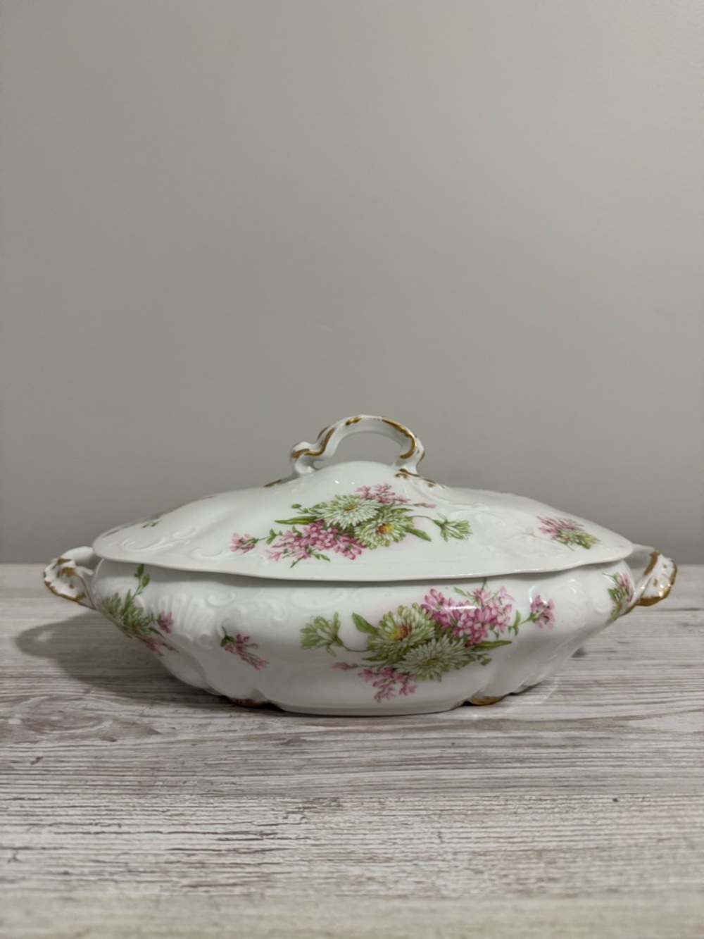 Antique C Ahrenfeldt Limoges France Floral Covered Dish / Tureen